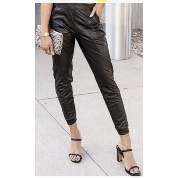 Spanx Faux Leather Joggers Sz S Black jogger high rise pockets Black - Picture 2 of 12